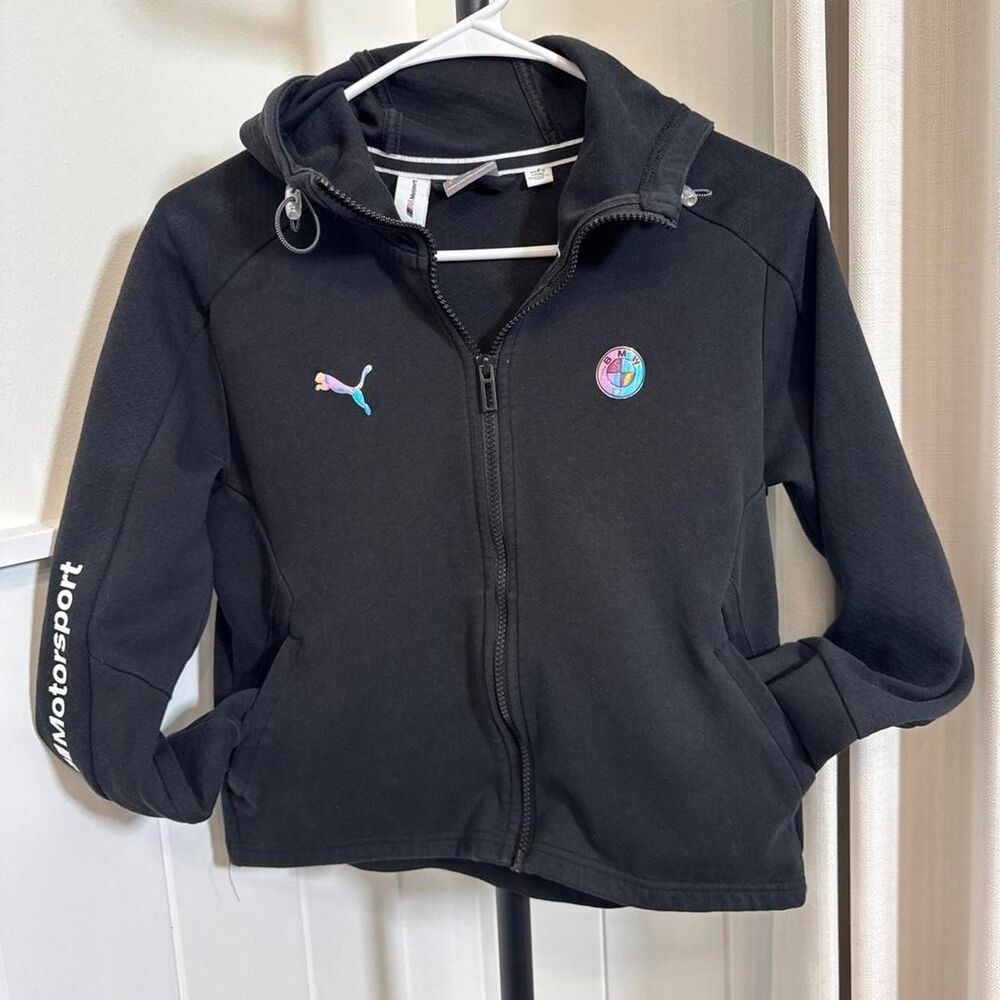 Puma BMW M Motorsport Full Zip Hoodie Jacket Black Holographic Womens Small